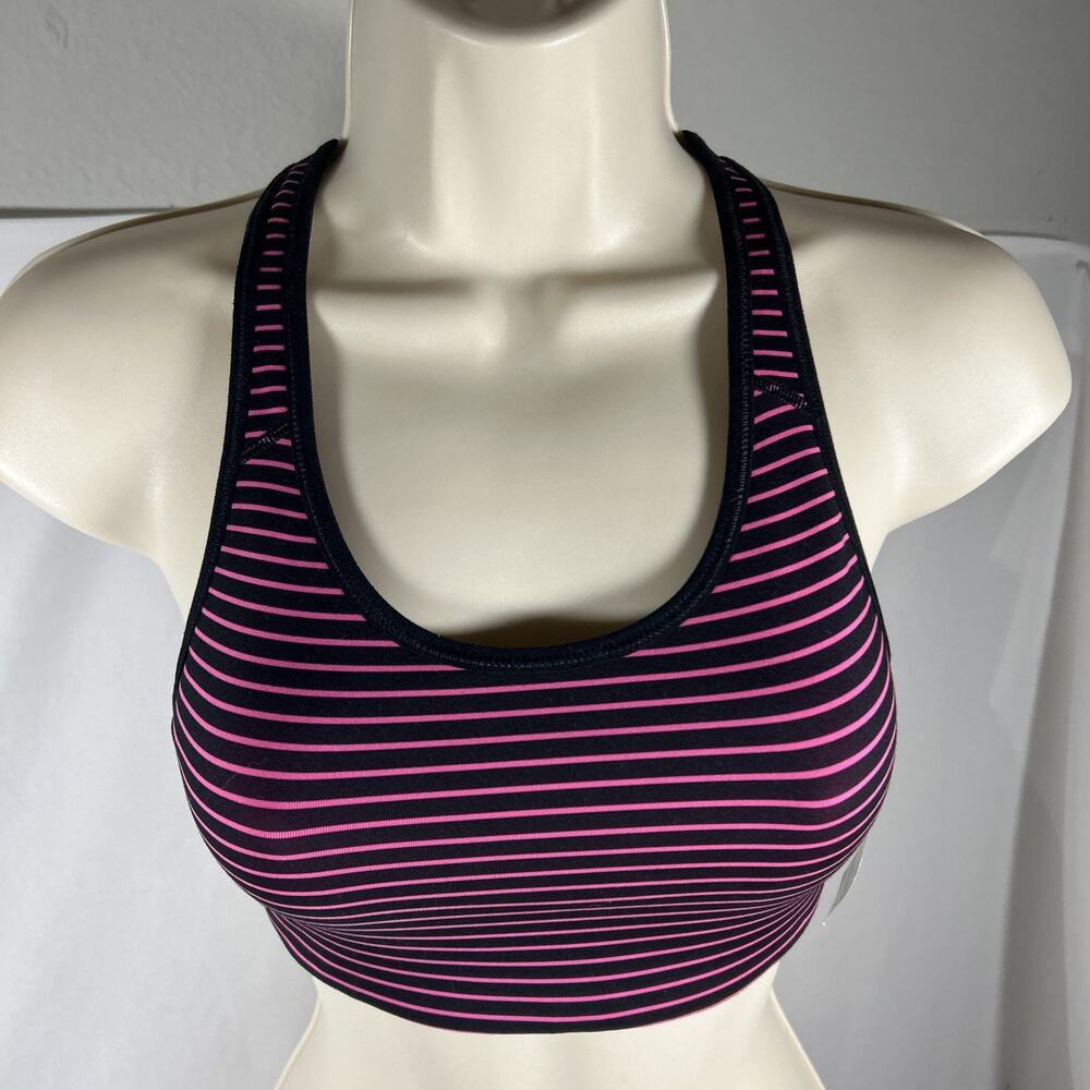 Old Navy Active Womens Sz L Racerback Sports Bra Black Pink Striped